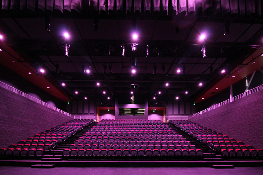 Durham Academy Middle School Arts and Languages Building theatre in purple